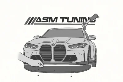 Aligning and drilling the front splitter installation on a BMW M4 - ASM Tuning installation guide