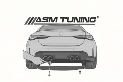 Reinstalling OEM bolts to secure ASM Tuning rear diffuser on BMW M4 rear bumper