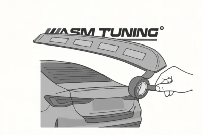 Applying adhesive tape to a car spoiler for secure installation