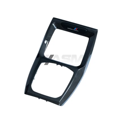 Top angle view of BMW X3M X4M carbon fibre centre console interior trim – premium dry carbon upgrade for gear selector area