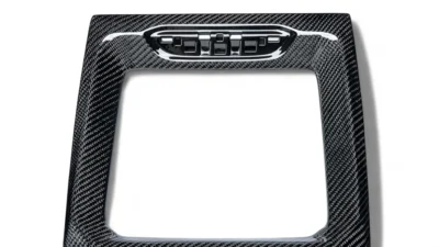 Upper Section Detail Of Bmw X3M X4M Centre Console – Carbon Fibre Switch Panel Area With Gloss Weave Finish