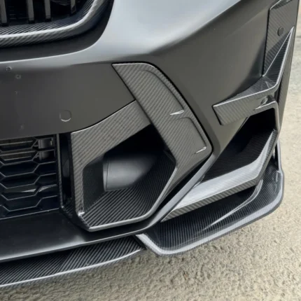 Close-up of BMW X3M X4M carbon fibre bumper inlet trim – pre-preg carbon vent surround for enhanced cooling and sporty appearance