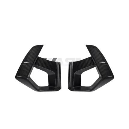 Product shot of BMW X3M X4M LCI dry carbon fibre induction trims – lightweight air inlet covers for front bumper upgrade