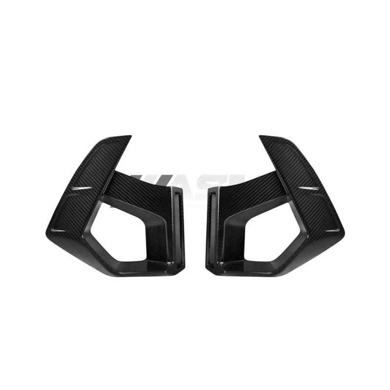 Product shot of BMW X3M X4M LCI dry carbon fibre induction trims – lightweight air inlet covers for front bumper upgrade