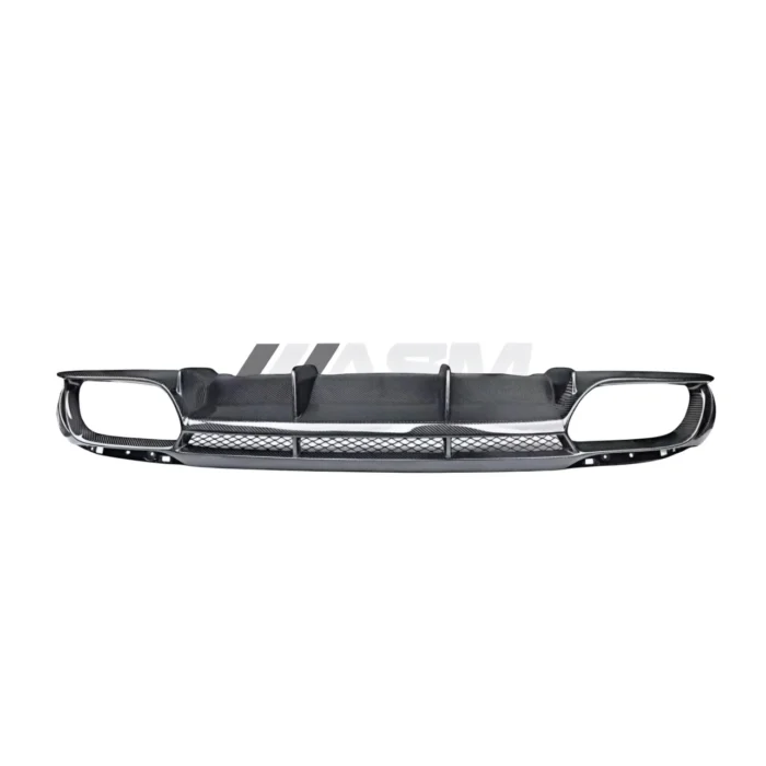 Alfa Romeo Giulia 2016+ carbon fibre rear diffuser lower valance in full frontal view, designed for performance styling and enhanced rear airflow