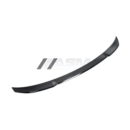 BMW M3 G80/G20 CS Style carbon fibre spoiler viewed from above, showing aggressive curvature and dry pre-preg finish