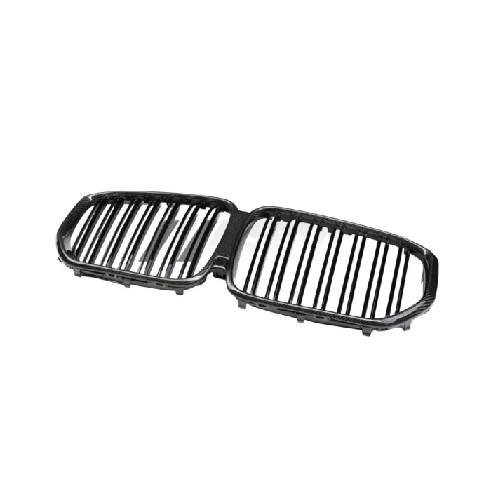 BMW F95 X5M gloss carbon fibre kidney grille – angled view of front bumper upgrade replacement