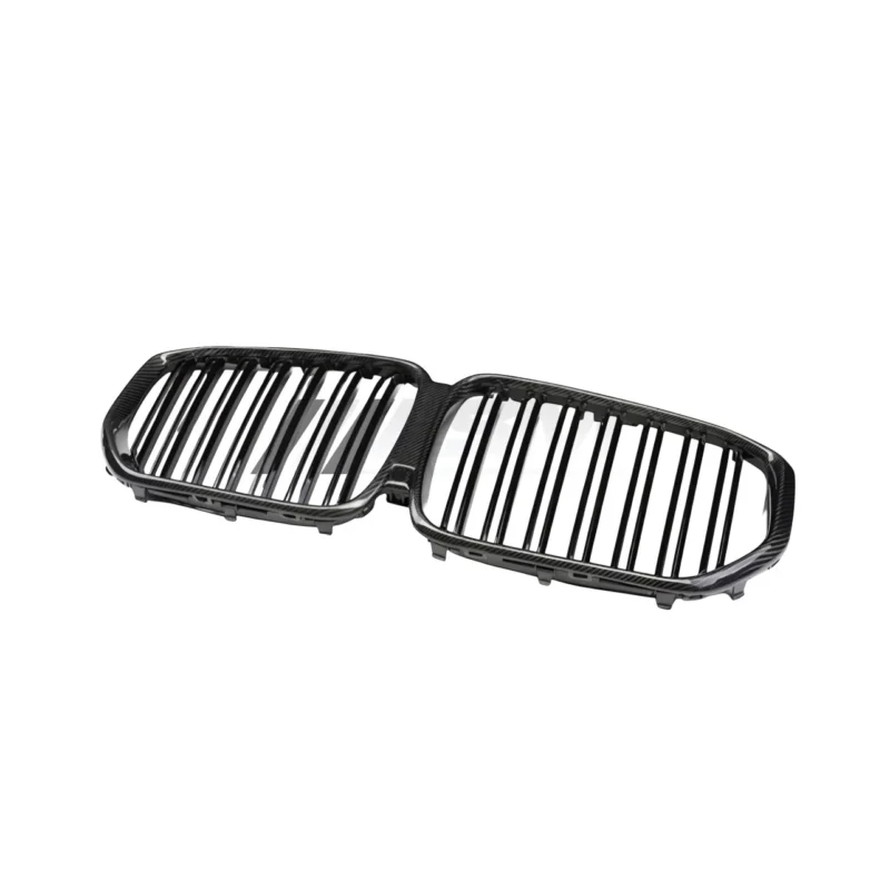 BMW F95 X5M gloss carbon fibre kidney grille – angled view of front bumper upgrade replacement