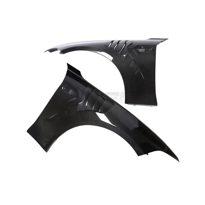 BMW M2 F87 / M2C carbon fibre front fenders – pair of ASM vented wings laid side-by-side for full set display