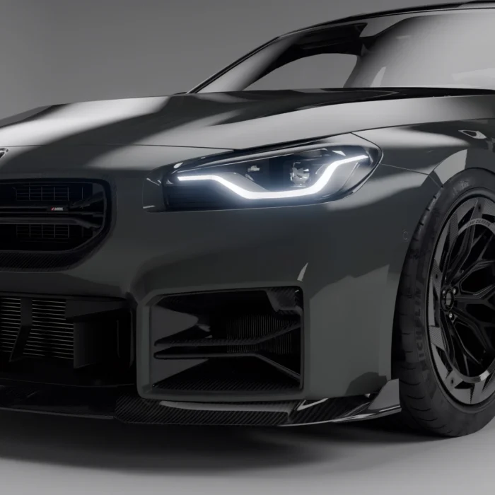 Bmw G87 M2 Carbon Fibre Intake Ducts Front Angle View With Asm Design Bumper Grille