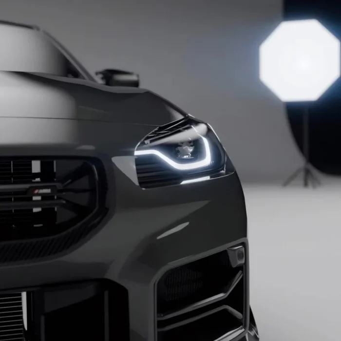 Led Headlight Detail Next To Carbon Grille Frame