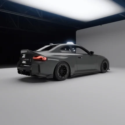 BMW G87 M2 fitted with ASM Design carbon fibre rear diffuser, left-rear angle