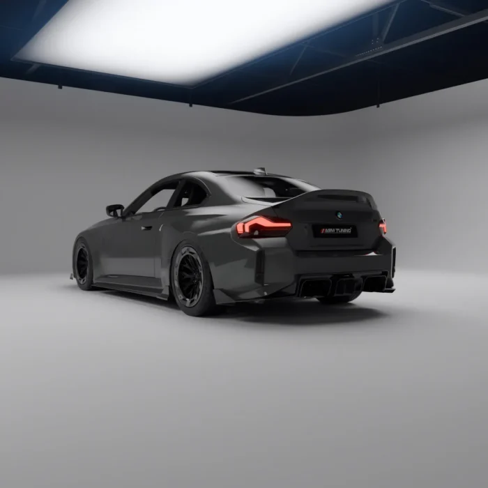 Left rear view of BMW M2 G87 with ASM carbon spoiler