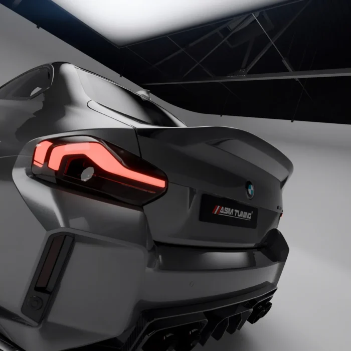 Tail light and carbon spoiler alignment detail close-up