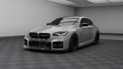 BMW G87 M2 Carbon Fibre Lip – clean studio photo highlighting splitter’s design with headlights