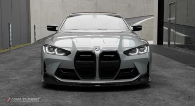 Urban Setting Front View Of Grey Bmw G82/G83 M4 With Asm Carbon Bumper Ducts Installed