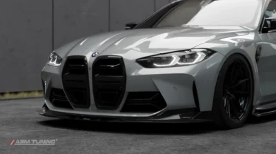 Side Angle Of Bmw M4 G82/G83 Featuring Asm Carbon Intake Ducts Installed On Front Bumper