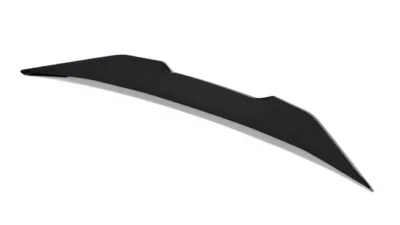 Isolated view of BMW M4 G82 pre-preg carbon fibre spoiler with raised fin design and aggressive curvature