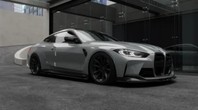 Side view of grey BMW M4 G82 showcasing full ASM Design carbon fibre side skirts and rocker extensions