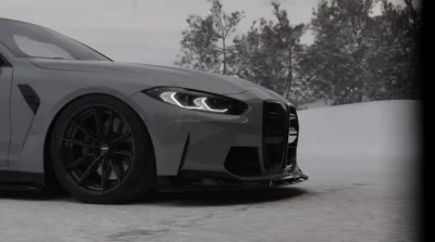 Bmw M4 G82/G83 With Carbon Grille Driving In Snow – Winter Setting Side Angle