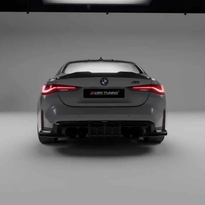 Direct rear view of grey BMW M4 G82 showcasing full ASM rear diffuser fitment