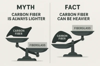 Infographic showing that carbon fibre parts can be heavier than fiberglass if poorly manufactured 