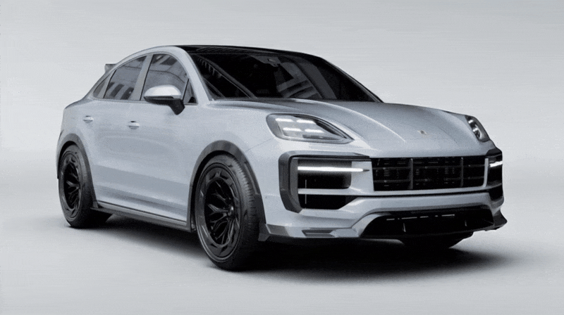 Porsche Cayenne Turbo GT carbon fibre kit – front angle animation by ASM Tuning